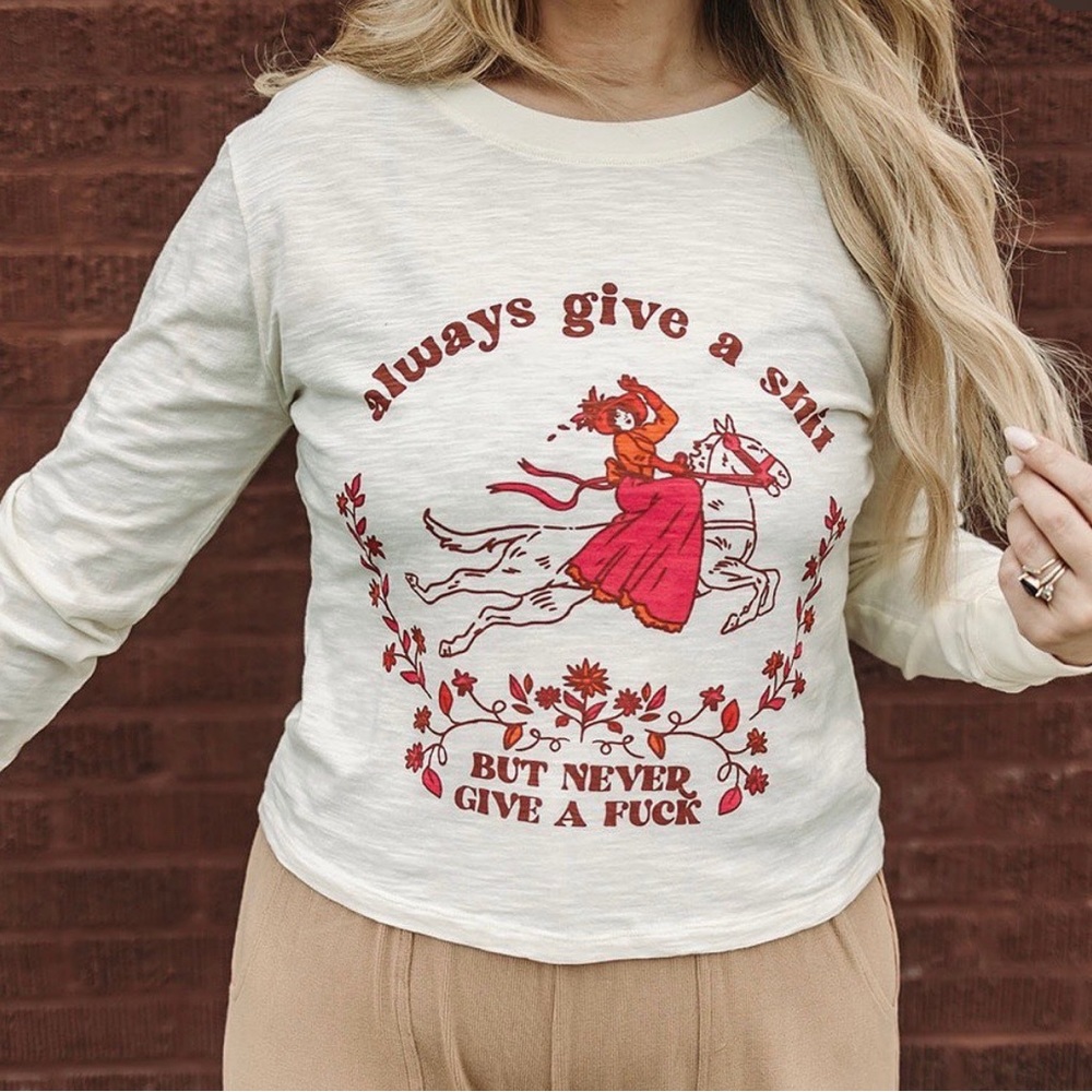 Vadawinter Always Give a Shit Graphic T Shirt Long Sleeve Horse Print Plus
